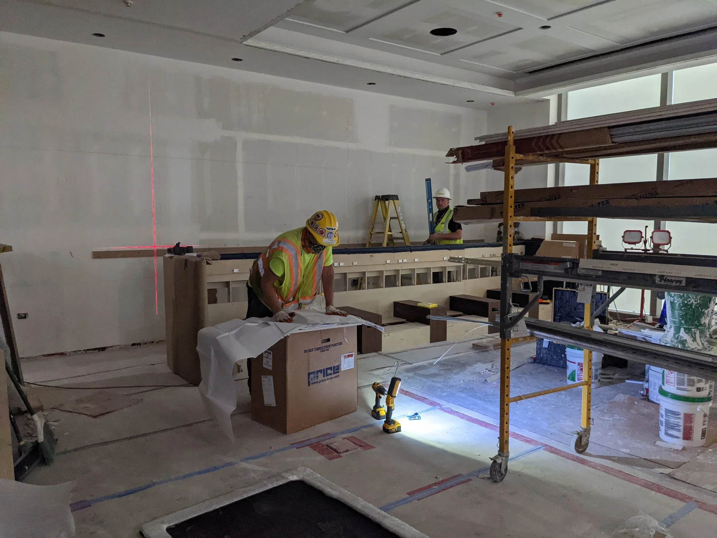 Shoring and scaffolding inside the A43 club buildout at Detroit.